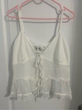 Hollister White Ruffle Tie-Front Cami